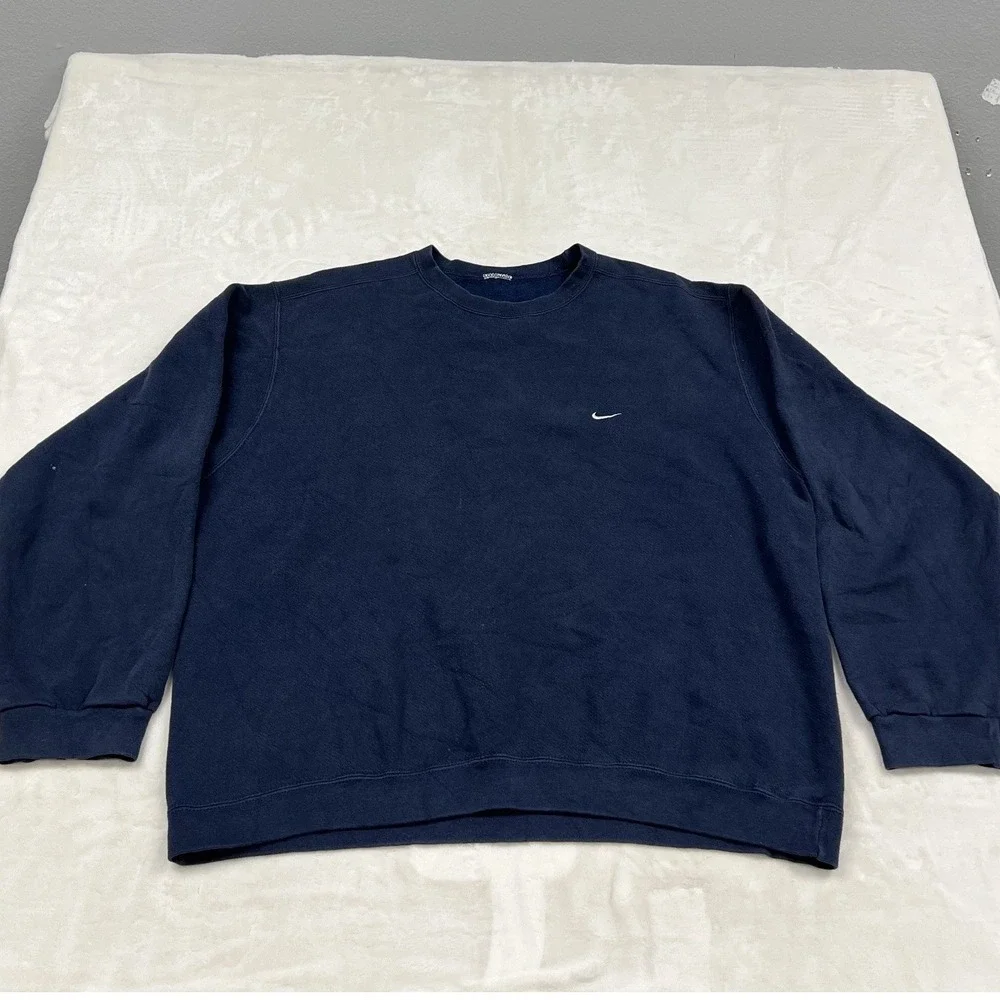 90s Nike Sweatshirt Mens XL Navy Blue Embroidered Mini Swoosh Crewneck Pullover
